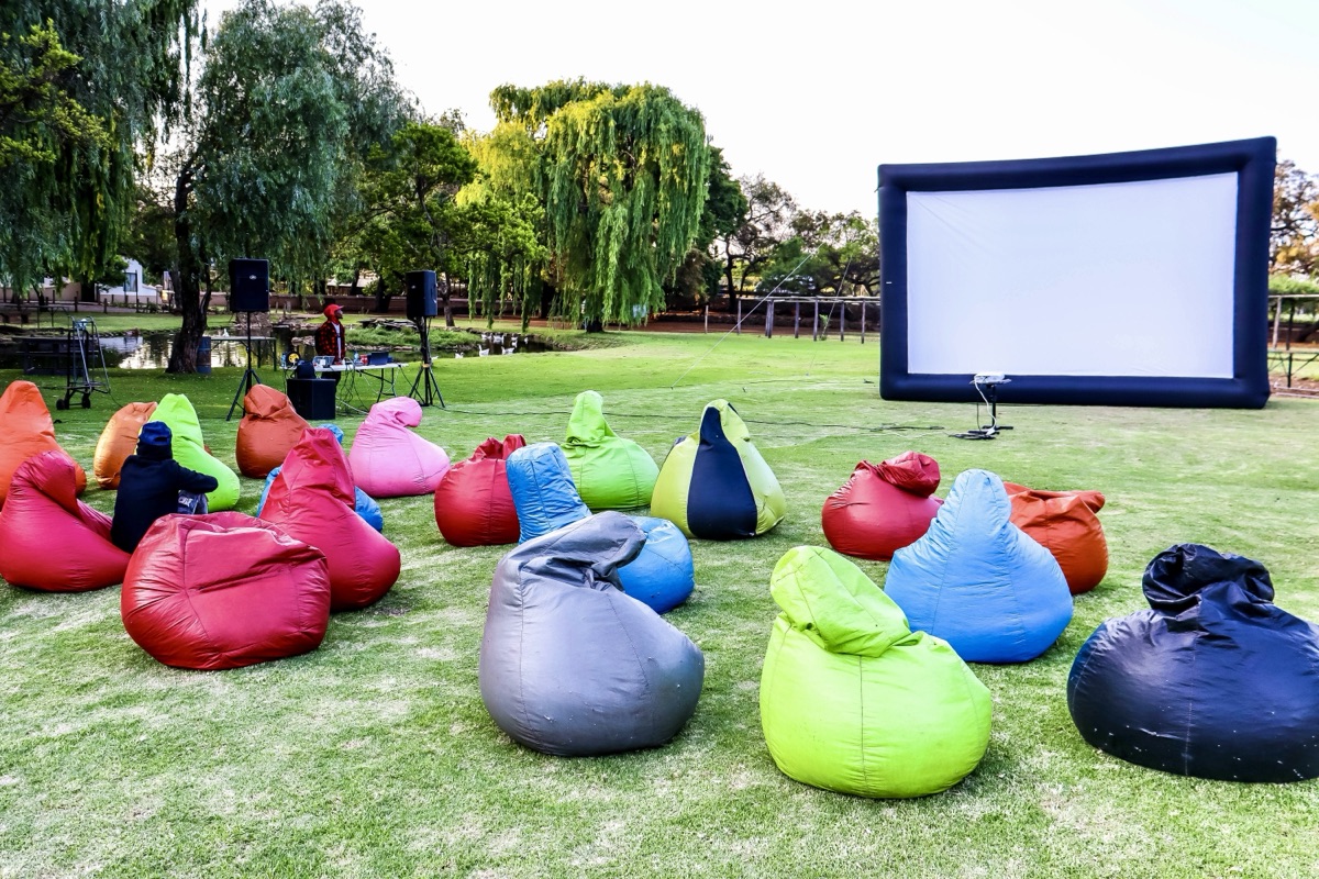 Bean bag cinema setup