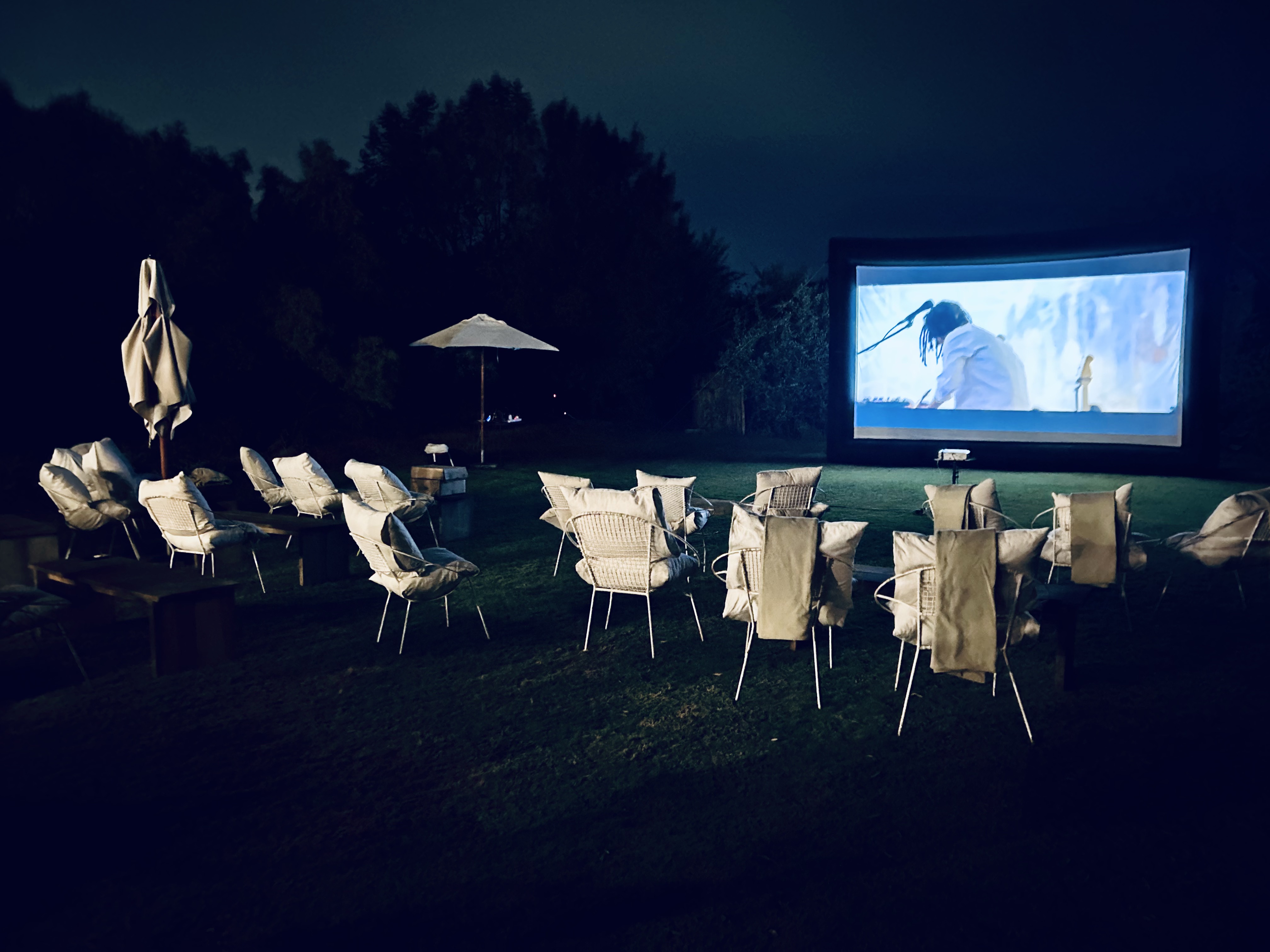 Elegant outdoor cinema corporate setup