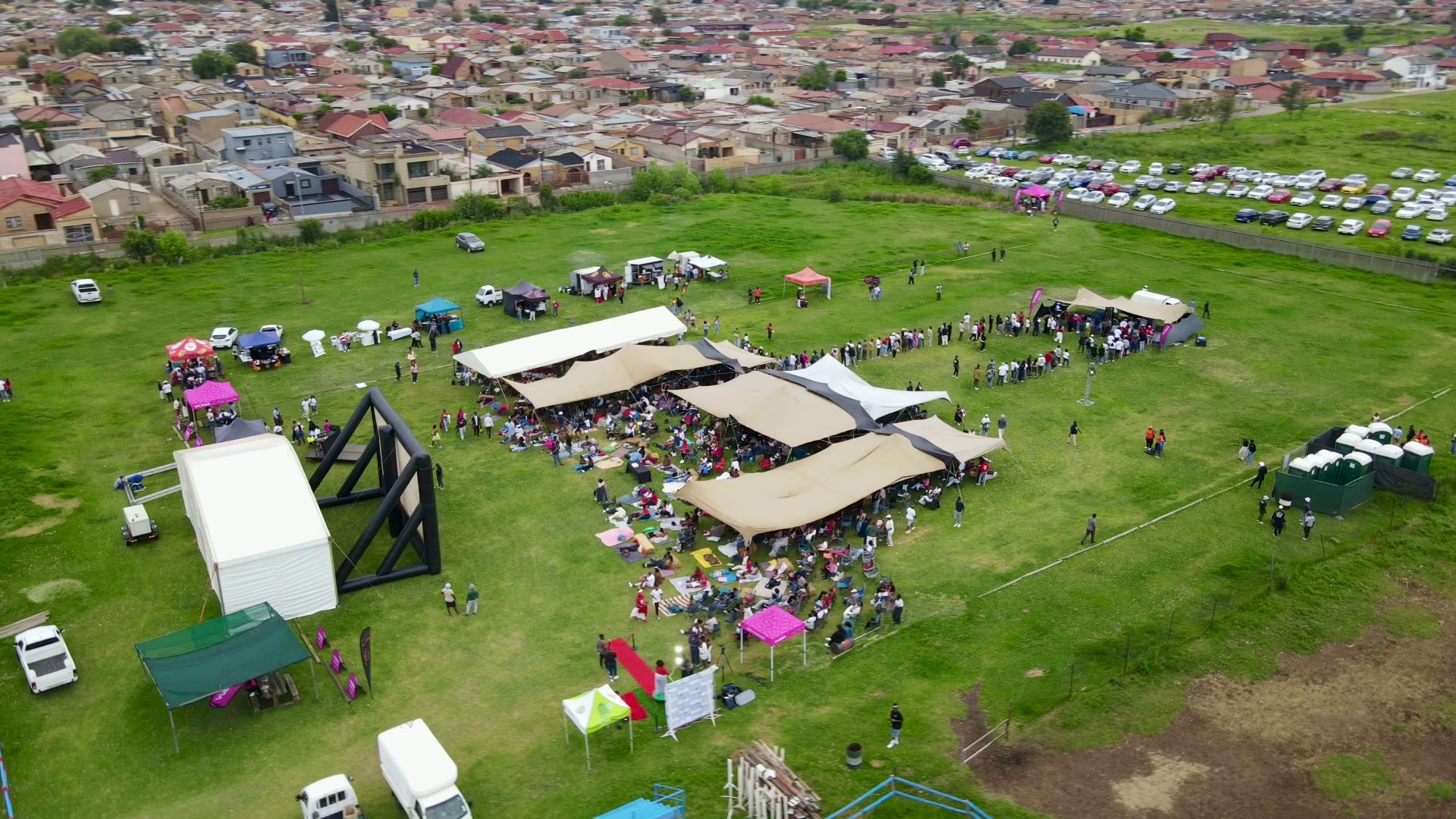 Drone shot of outdoor cinema event