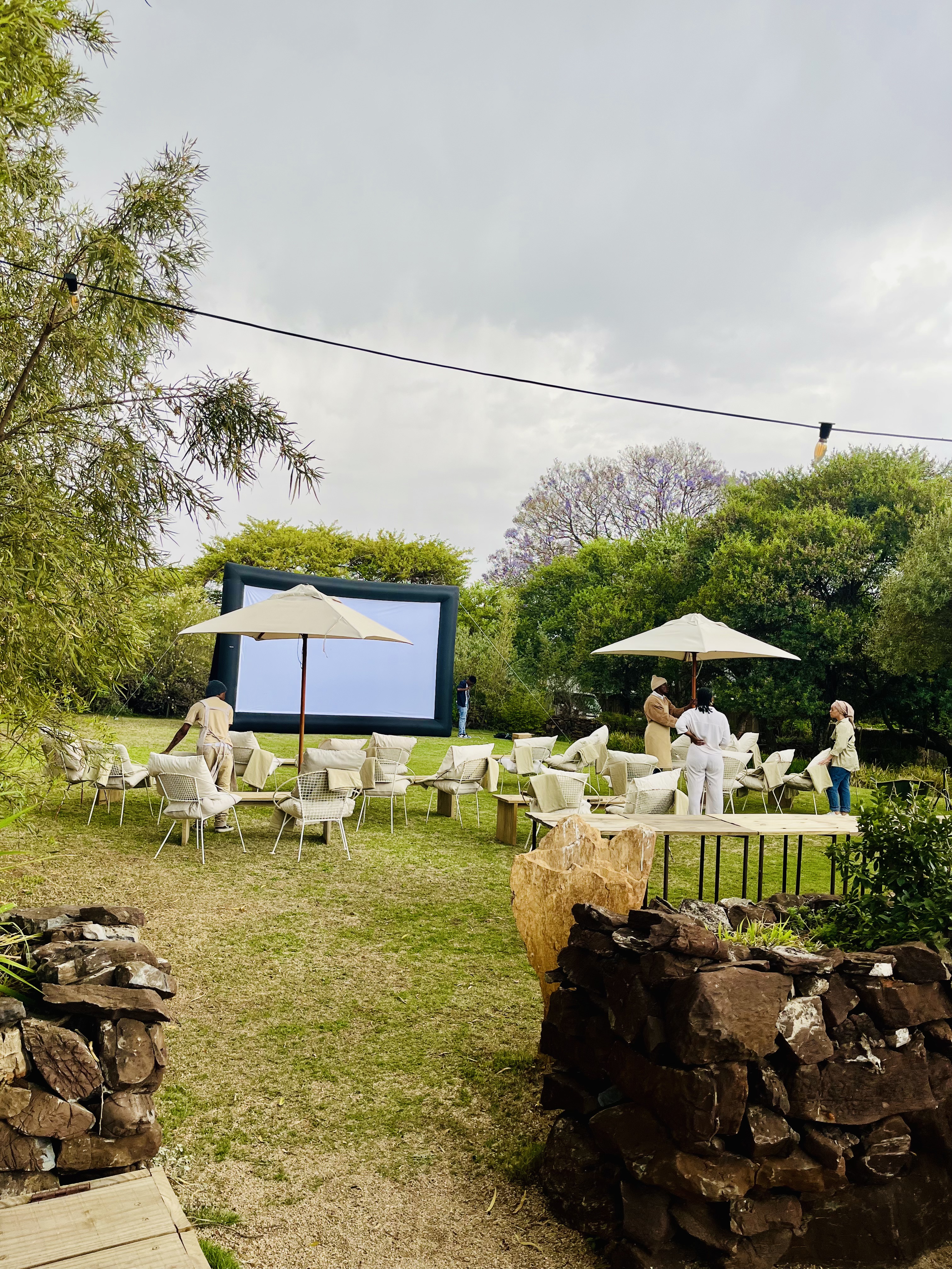 Garden outdoor cinema setup